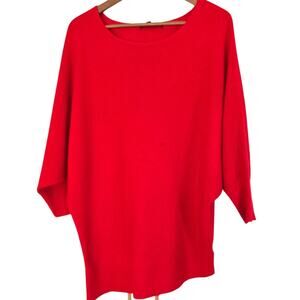 Quiet Luxury Casual Chic Asymmetrical Red Dolman Sleeve 80s Retro Sweater Large 